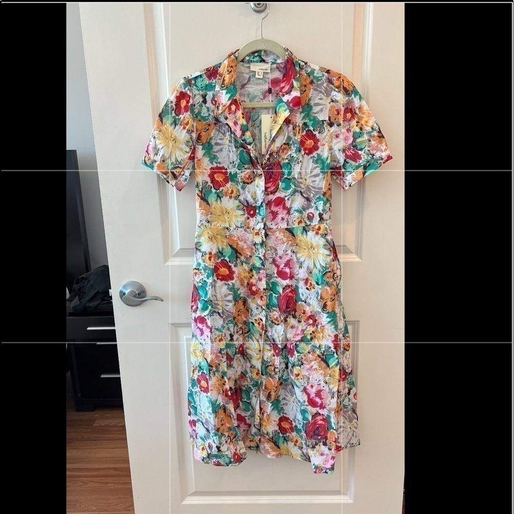 Anthropologie The Korner Floral Printed Collared Button Up Dress